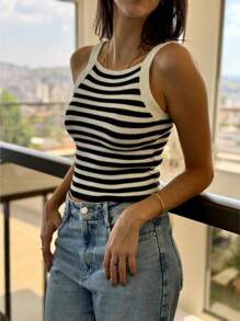 STRIPED SUMMER TANK TOP KNITTED MODAL NEW COLLECTION - trắng - Xem 1