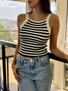 STRIPED SUMMER TANK TOP KNITTED MODAL NEW COLLECTION - trắng - Xem 3
