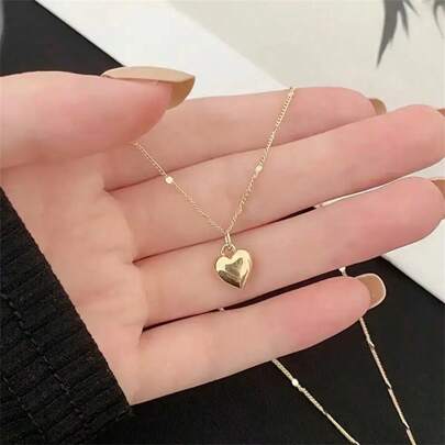 1 pieza Collar con colgante en forma de corazón, delicado y con diseño, minimalista pero versátil, adecuado para cualquier ocasión, Día de San Valentín