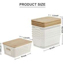 Small Plastic Storage Bins With Bamboo Lids - 乳白色 - 查看 2