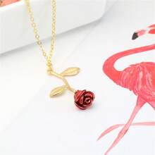 新品银项链配创意红玫瑰花吊坠，送给女朋友/情人节、妈妈、母亲、母亲节、礼物 - 彩色 - 查看 2