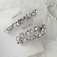 2 件不对称仿水晶发夹、刘海/侧夹发饰，带高端鳄鱼夹 - 彩色 - 查看 2