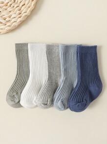 5 pares de calcetines de algodón transpirables de unicolor para bebé unisex, apropiados para todas las temporadas - Multicolor - View 2