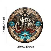 1 件圆形 8 英寸金属圣诞装饰墙画，2D 节日装饰，适用于家庭、卧室、客厅、咖啡厅 - 随机放置挂孔，理想的礼物 - 彩色 - 查看 2