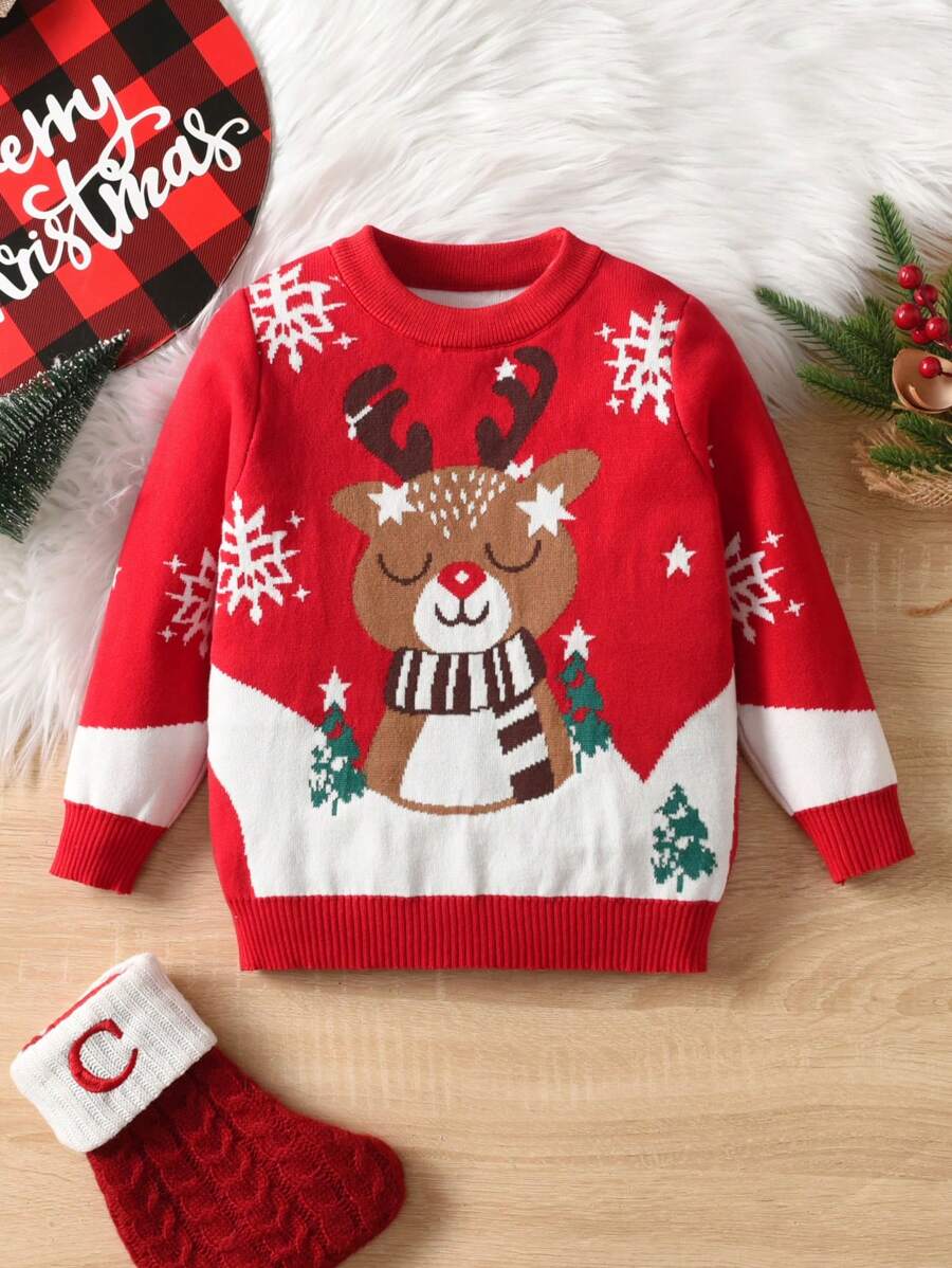 Maglioni girocollo con motivo di alci per ragazzi, adatti per primavera, autunno e inverno