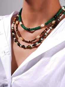 1 chiếc vòng cổ hạt cườm nhiều màu thời trang hình con công bằng đá tự nhiên, mã não đen, mắt hổ, ngọc trai và vỏ sò, thích hợp cho phụ nữ đeo hàng ngày - Đầy màu sắc - Xem 2