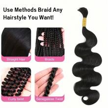 Body Wave Bulk Hair Extensions For Braiding Brazilian Remy Human Hair Braiding No Weft 2 Bundles/Pack 100g For Boho Knotless Braids Wholesale Hair Human Hair Bulk No Weft Natural Black - Natural Black - View 7