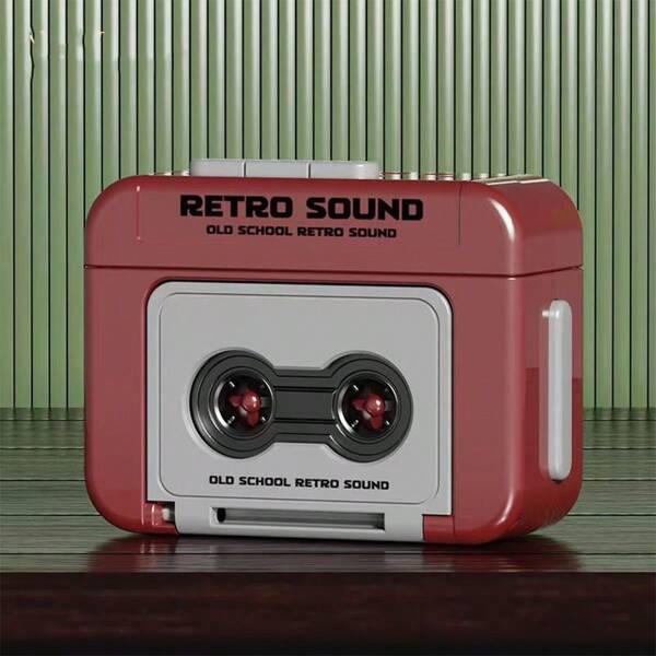 1 pieza Miniradio vintage tipo grabadora, caja de música colgante de adorno tipo llavero, juguete