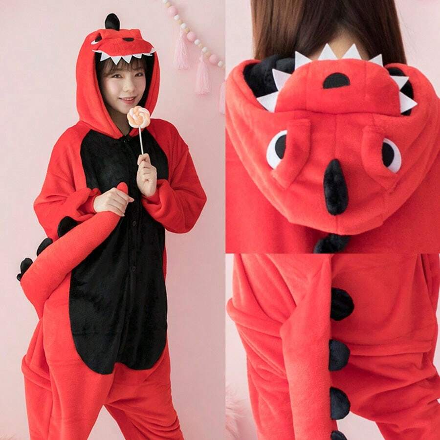 Pijamas Halloween Navidad Ropa de Dormir Mono Cosplay Traje Traje para Mujeres y Hombres pijamas para mujer y dama hombre calientitas - Rojo - Ver 1