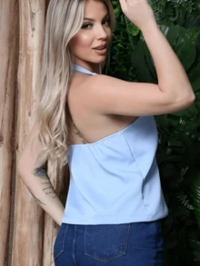 Women's Tailored Tank Top With Front Tie And Bow. - 藍色 - 查看 3