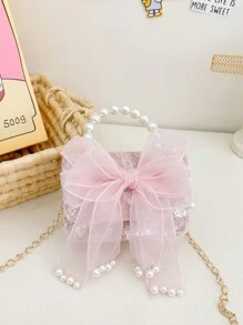 1pc Girls Polyester Cartoon Bow Pattern Crossbody Bag, Cute Design For Outdoor Use