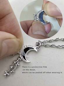 Gothic Style Bat Necklace, Silver-Plated Framed Witch's Crystal Necklace - Silver - View 4