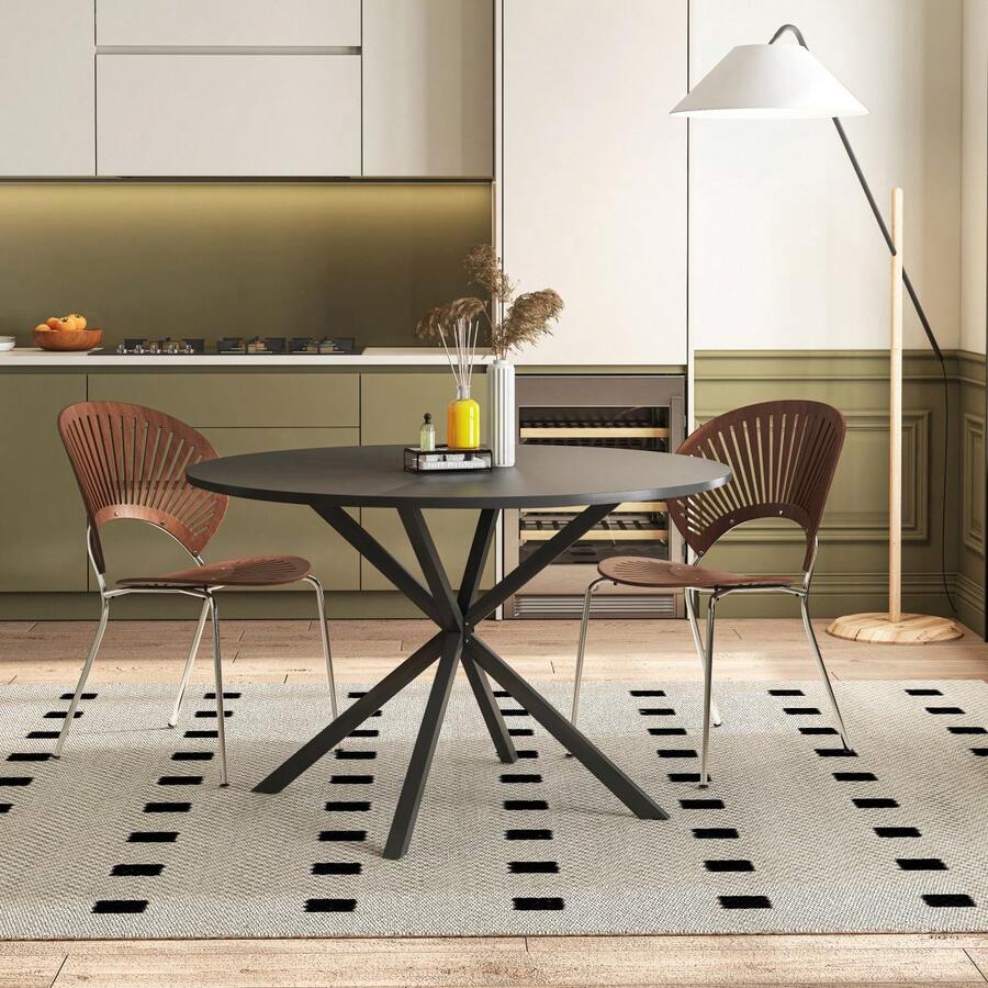 47.24'' Modern Cross Leg Round Dining Table, Black Top Occasional Table