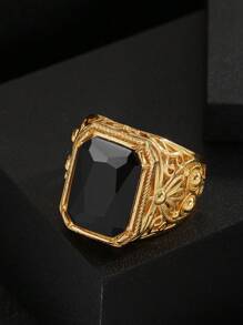 1 chiếc nhẫn thời trang nam sang trọng - Cubic Zirconia đen, thiết kế hoa may mắn thời trang, thích hợp cho tiệc, tiệc chiêu đãi doanh nghiệp, đám cưới và các dịp trang trọng - màu đen - Xem 4