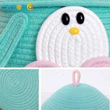 OYHOMO Penguin Shaped Storage Basket Rope Woven Basket With Lid, Organizing Toy Snack Small Tidy Basket Bedroom Gifts Empty Shelves Basket Closet Organizer Dresser Decor Makeup Jewelry Keys Storage Box Container - Green - View 5