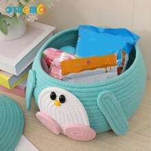 OYHOMO Penguin Shaped Storage Basket Rope Woven Basket With Lid, Organizing Toy Snack Small Tidy Basket Bedroom Gifts Empty Shelves Basket Closet Organizer Dresser Decor Makeup Jewelry Keys Storage Box Container - Green - View 6