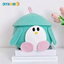 OYHOMO Penguin Shaped Storage Basket Rope Woven Basket With Lid, Organizing Toy Snack Small Tidy Basket Bedroom Gifts Empty Shelves Basket Closet Organizer Dresser Decor Makeup Jewelry Keys Storage Box Container - Green - View 3