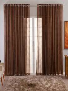 Curtain Living Room Voile Checkered Charm Decoration 4.00x2.80 - Rust Brown - View 1