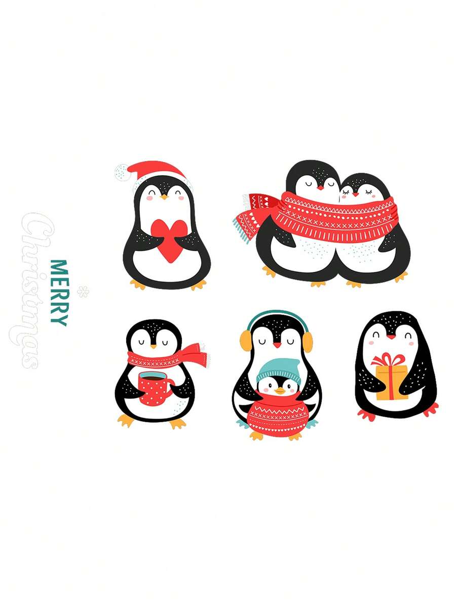 1pc Christmas Penguin Pattern Wall Sticker For Living Room Bedroom
