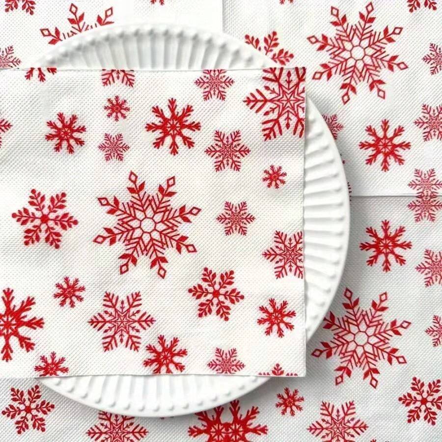 20pcs Festive Red Snowflake Print Disposable Napkins, Suitable For Restaurants, Dessert Shops, Bakeries, Parties, Home Kitchens, Afternoon Tea, Christmas, Winter Decorations, Christmas Paper Napkins, Christmas Cocktail Napkins, Party Decorations, Party Supplies, Holiday Decorations, Festive Supplies, Table Decorations.