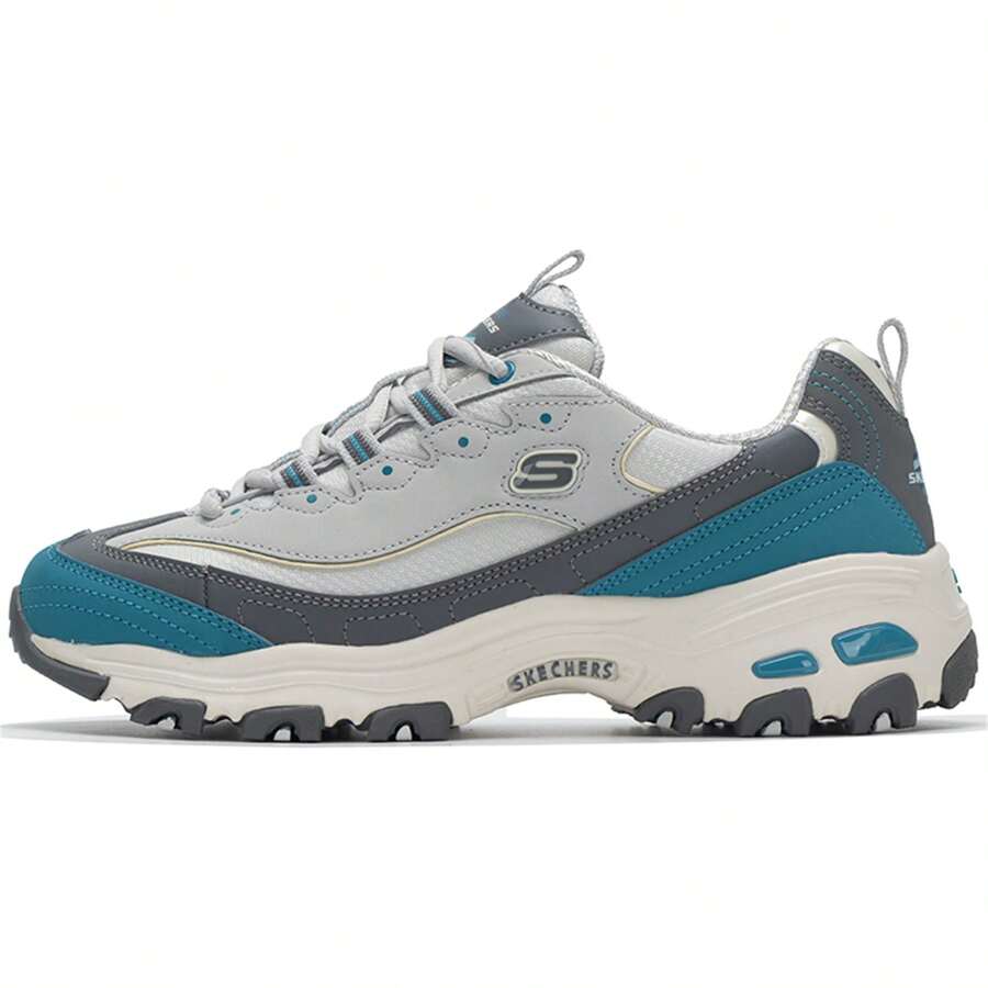 Skechers 女士 D'LITES 系列轻便透气休闲运动鞋，熊猫图案，舒适缓震。 - 灰色/藍色 - 查看 1