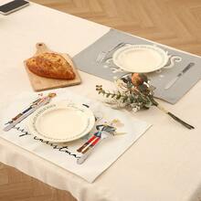 1 件/4 件/6 件冬季圣诞装饰餐垫，雪人驯鹿雪花铃铛绿叶浆果字母亚麻餐垫，防污垫，适用于家庭餐厅和餐馆，桌面装饰，家居用品 - 彩色 - 查看 2