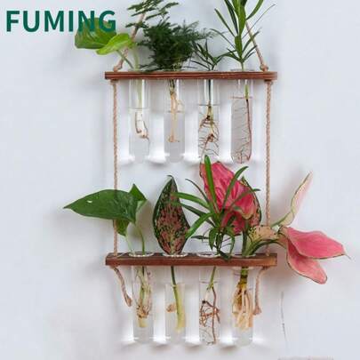1pc Plant Propagation Tubes, 1/2/3 Tiered Wall Hanging Plant Terrarium With Wooden Stand Mini Test Tube Flower Vase Glass Planter For Hydroponic Plant Cutting Home Garden Office Decor Plant Lover Gift,Spring Gifts Birthday Graduation Home Decor Room Decor Glass Vase