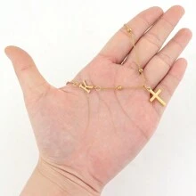 1 chiếc mặt dây chuyền hình chữ thập cổ điển mới, dây chuyền hạt bằng thép không gỉ mạ vàng, dành cho nữ. - Vàng - Xem 3