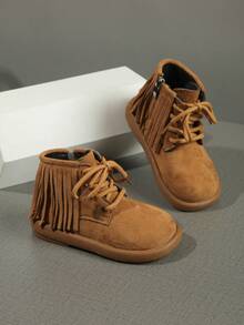 一双时尚、波西米亚风设计、新款羊毛流苏儿童靴，防滑耐磨 - 黃色 - 查看 4