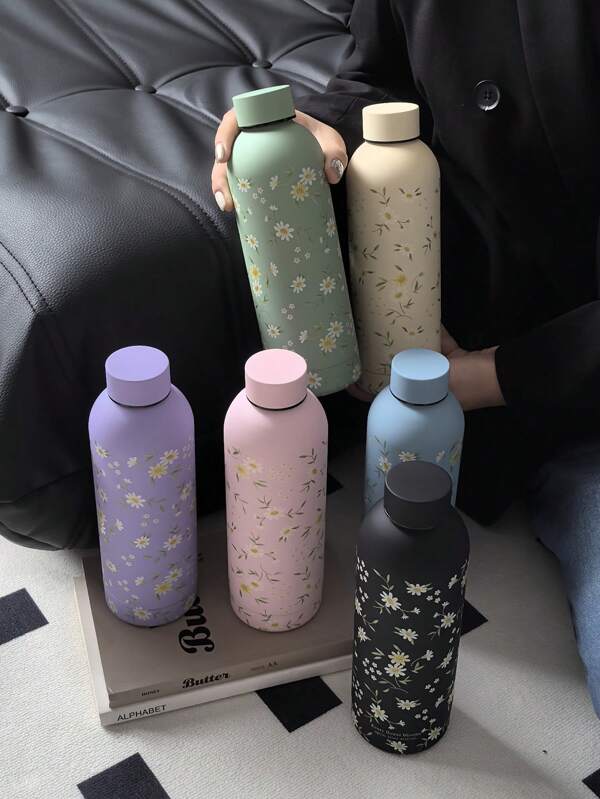 1pc 500ml/16.91oz Daisy Series Vacuum Insulated Cup, Cold Drink Bottle, Small Mouth Water Bottle, Gym & Outdoor Sports Bottle, School Supplies, Holiday Gift