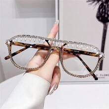 TR + Metal 女士闪亮水晶镜片眼镜，防辐射电脑眼镜，护眼派对装饰眼镜男女通用 - 彩色 - 查看 17