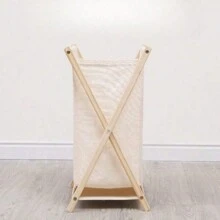 1 件木制可折叠洗衣篮，浴室脏衣篮，日式家居脏衣服收纳篮，北欧布艺收纳箱