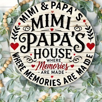 Mimi & Papa's House 铁质标牌 - 适用于家庭、花园、草坪、露台的复古墙面装饰 - 怀旧记忆刻箔 - 家庭爱情名言 - 装饰性金属牌匾 20x20cm（8x8 英寸） - 一套 1 个 上、下、左、右 不同孔位置随机发货，家居装饰，房间装饰，墙面装饰