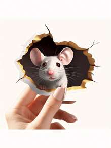 1 Piece 3D Effect Personalized Mouse Hole Sticker Wall Sticker Reading White Mouse Flower Branch Mouse Cute Animal Random Sticker Home Decoration Waterproof And Moisture-Proof Self-Adhesive No Residue Wallpaper 5.81x5.02 Inches,Stickers,Wall Decal, Vinyl Decal For Home Decorations,Spring Decoration Items Refresh Your Home,Rama Decoration Stickers - Multicolor - View 6