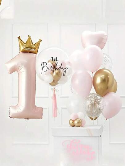 "24PCS 1st Birthday Crown Foil Balloon Set, Vibrant & Long-Lasting, Effortlessly Crafts Enchanting Party Decor For Boys & Girls' First Birthday Celebrations – Perfect For Parents, Party Enthusiasts In Home Gatherings, Indoor/Outdoor Parties, 1st Birthday Ceremonies, Adding Festive Glam To Every Moment!"