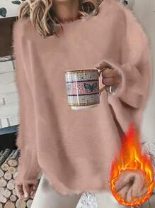 Plus Size Solid Color Batwing Sleeve Loose Pullover Sweater, For Winter