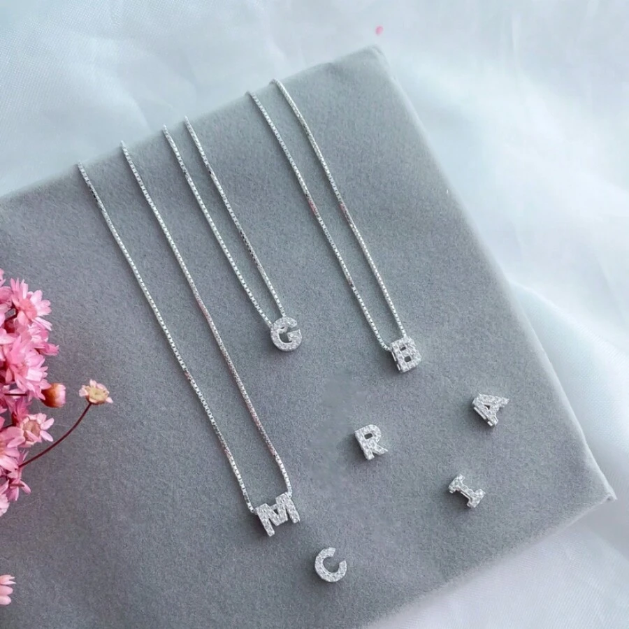 Personalized Necklace With Initial Silver Studded - Bạc - Xem 1