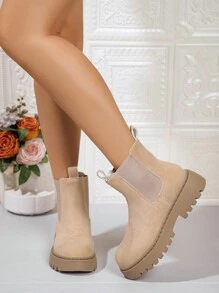 2024 时尚女士经典舒适轻便透气休闲中帮圆头厚底踝靴