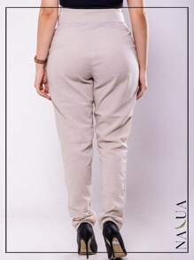 KIT 2 Women's Tailored Trousers, In Linen, With Draped Waistband And Side Cuffs, With Front Pocket - Black - View 3