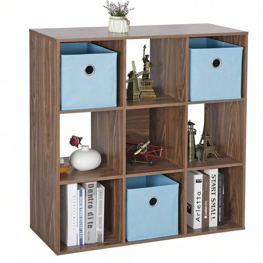 9 Cubes 3Tier Organizer Wood Bookshelf Open Shelf Bookcase Storage For