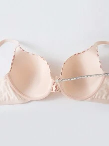 بكأس سلكي من اللباس الداخلي المطبوع برسوم قلوب بلحم اللون للنساء مع أشرطة كتف معززة وإغلاق ب- 3 خطافات - وردي فاتح - مشاهدة 9