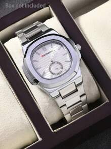 1pc Men's Business Style Calendar Stainless Steel Quartz Wrist Watch, Waterproof Date Display Quartz Watch - Silver - View 10