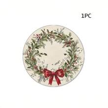 1/4 件装圣诞圆形餐垫，带复古花环、音符和红色蝴蝶结设计 - PU 面料，仅可手洗，防滑、耐热桌垫，适用于餐厅和厨房装饰、家居和厨房装饰、房间装饰、派对装饰 - 彩色 - 查看 9