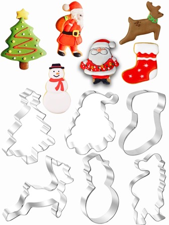 Set de 6 cortadores de galletas con forma navideña para DIY, decoraciones navideñas, pijamas navideños, regalos navideños y decoración navideña