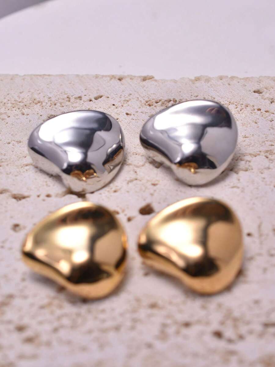 1 Cặp Bông tai kim loại trơn hình học bất đối xứng bằng bạc Sterling 925 dành cho nữ, thích hợp khi đi làm - hình học - Xem 1