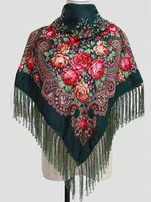 1 件女士涤纶印花波西米亚风格方形围巾带流苏，百搭时尚披肩头巾手帕情人节 - 彩色 - 查看 12