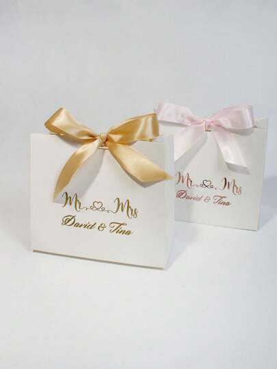 Customizable Mr. & Mrs. Mini Gift Boxes (5.5" X 2.36" X 4.72") - Set Of 10/50 Personalized Favor Boxes With Elegant Design And Satin Ribbons - Perfect For Weddings, Bridal Showers, And Anniversaries - Ideal For Candy, Chocolates, Small Gifts, And Party Treats - Make Your Celebration Special!, Multi-Functional, Anti-Mold, Seal, Reusable, Ornamental, Exquisite, Cute, Adorable, High-Quality, Custom, Personalized, Unique,Party Top