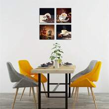 4pcs/Set Kitchen Wall Art Coffee Beans Coffee Cup Canvas Print Wall Art Decor - 4 Modern Artwork Paintings Contemporary Dining Room Home Decor, Unframed Posters,Wall Art,Room Decoration Stuff Gifts Birthday Graduation - Multicolor - View 9