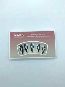 Bộ 24 miếng dán móng tay hình trái tim đen trắng hình quả hạnh nhân, màu tương phản, miếng dán móng tay tươi mới - Đen và trắng - Xem 3