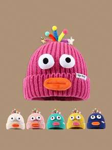 1 件女式卡通大嘴针织帽，冬季温暖蓬松厚耳罩绒球帽，休闲优雅复古街头时尚百搭滑雪户外适合外出、购物、滑雪、旅行、派对、日常使用